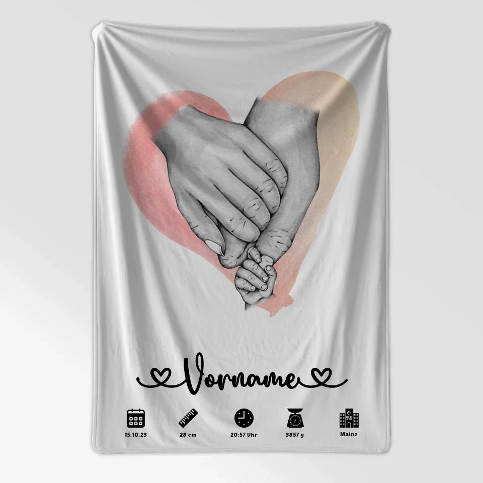 Geburtsdecke Personalisiert Wasserfarben Rot Hände mit Name Kinderzimmer 7