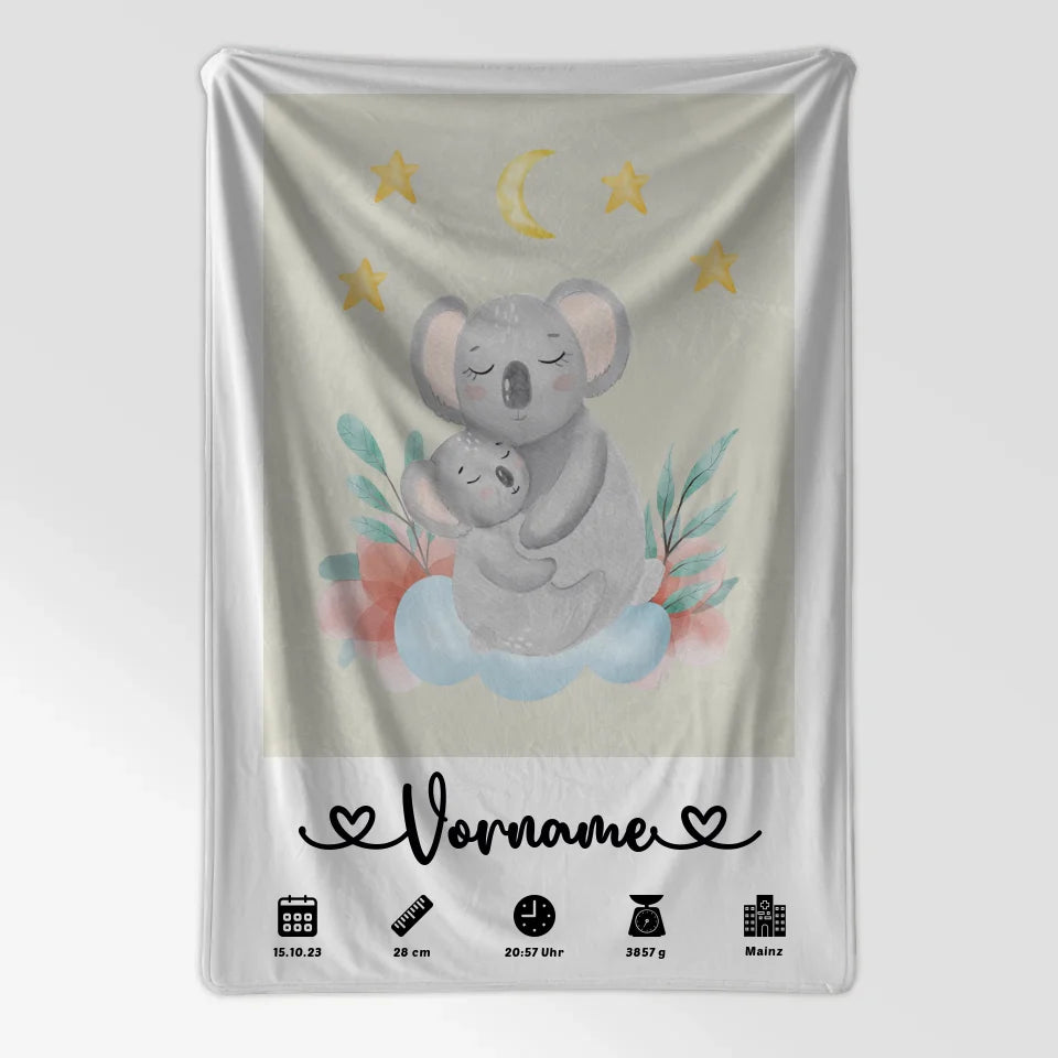 Personalisierte Decke Geburt Koala Mama Cremeweiß mit Name 7