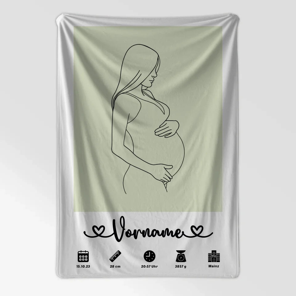 Personalisierte Decke Geburt mit Geburtsdaten in Grünweiß Lineart 7