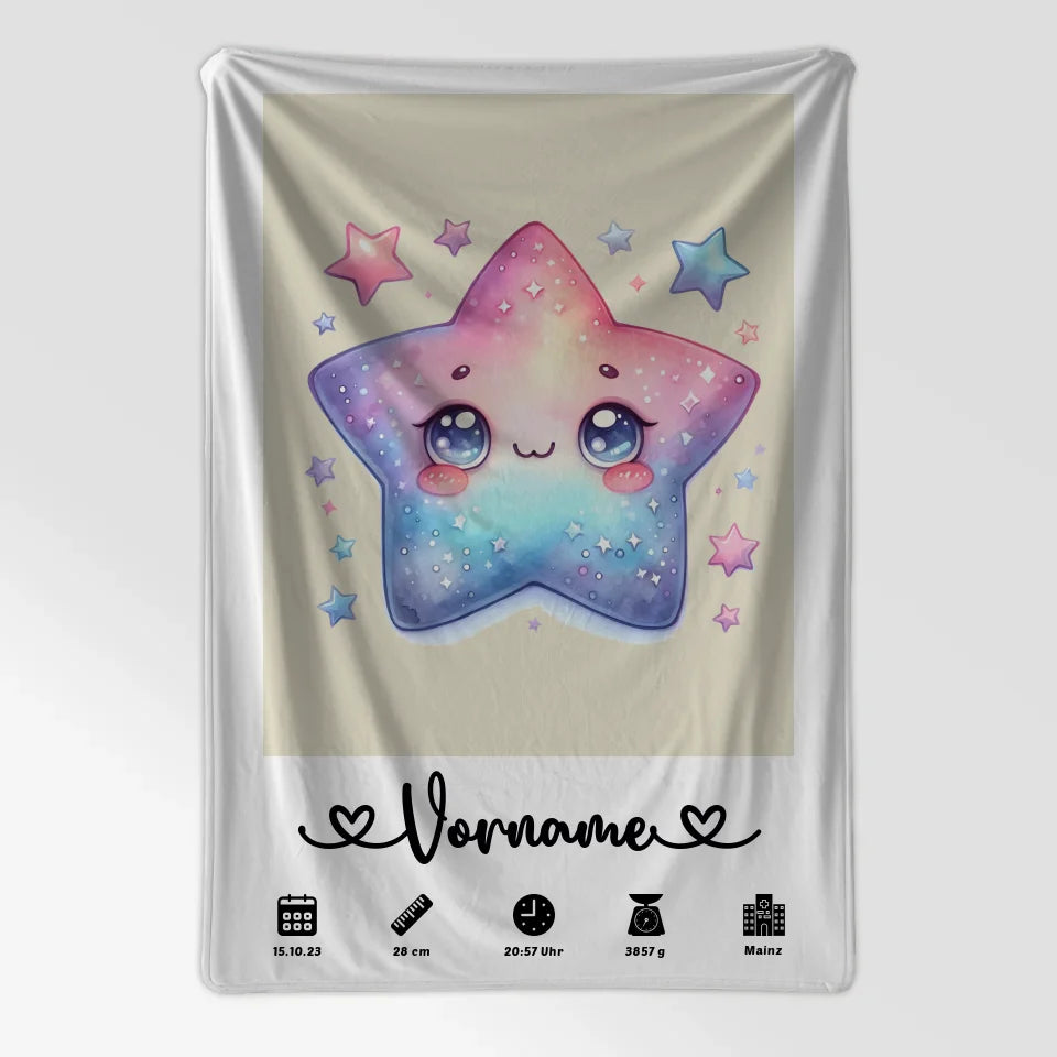 Personalisierte Geburtsdecke Stern Sweet Bunt Perlweiß mit Name 7