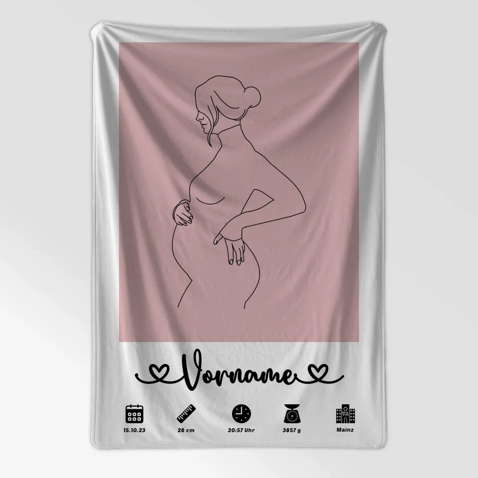 Personalisiert Geburtsdecke mit Geburtsdaten Lineart Schwanger Altrosa 7