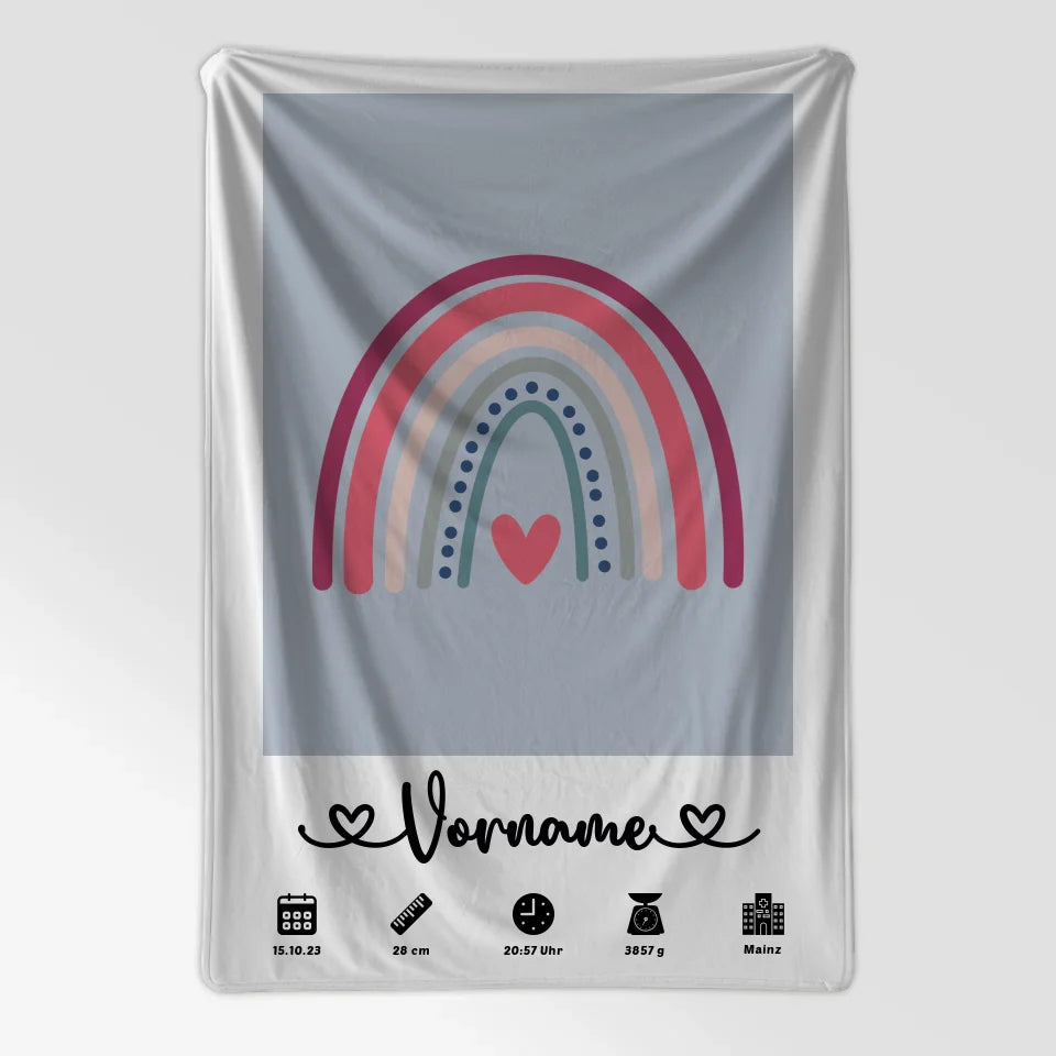 Personalisierte Decke Geburt Regenbogen Azurblau für Kinderzimmer 7
