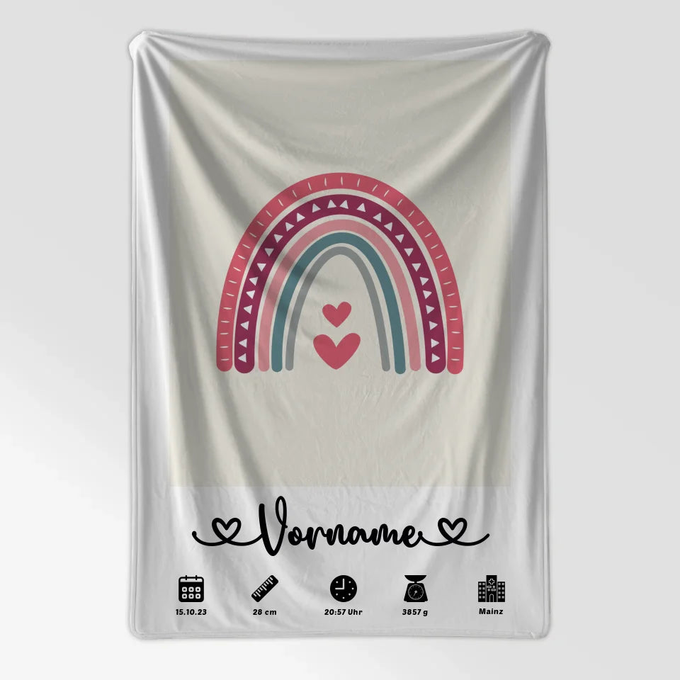 Personalisierte Geburtsdecke Beige Regenbogen mit Name und Geburtsdaten 7