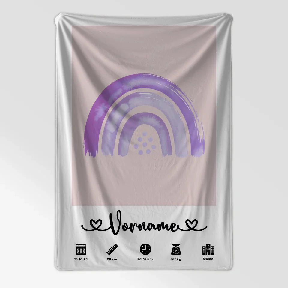 Geburtsdecke personalisiert Regenbogen Lila Rotviolett mit Name 7