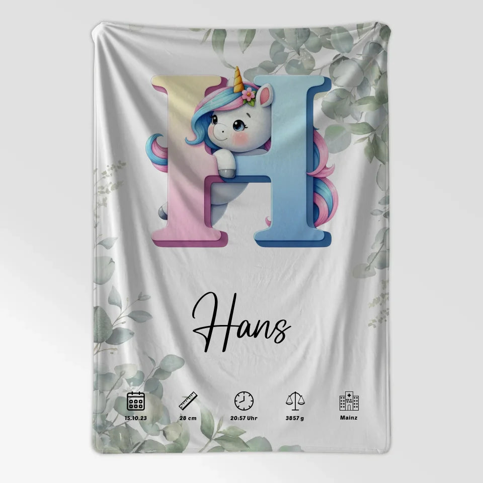 Personalisierte Decke mit Anfangsbuchstaben H und Eukalyptus 7