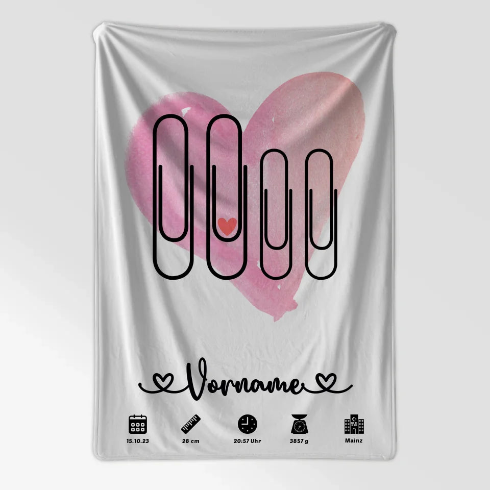 Personalisiertes Watercolor Herz Lila Rot Decke Geburt mit Name Klammern 7