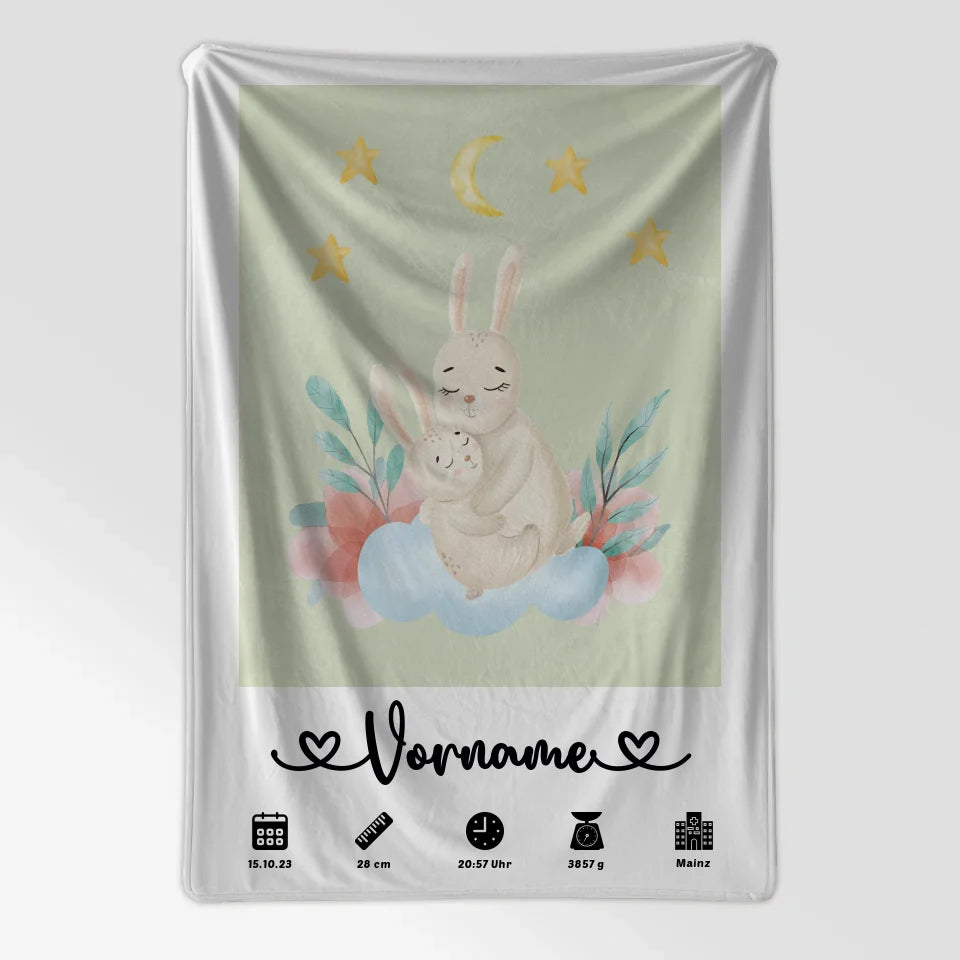 Geburtsdecke personalisiert mit Namen Grünweiß Hasen Mama 7