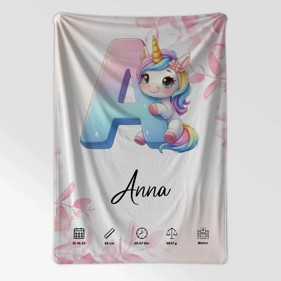 Personalisierte Decke Buchstabe A Rosa Floral für Geburt A-Z 7