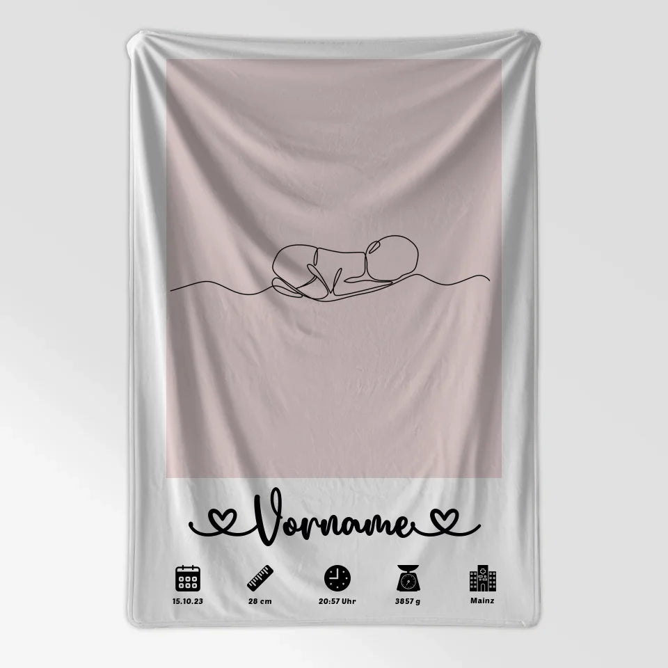 Personalisierte Geburtsdecke Rotviolett mit Geburtsdaten Baby Lineart 7