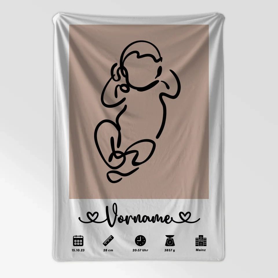 Geburtsdecke Personalisiert Altrosa mit Namen Geburtsdaten Baby Lineart 7