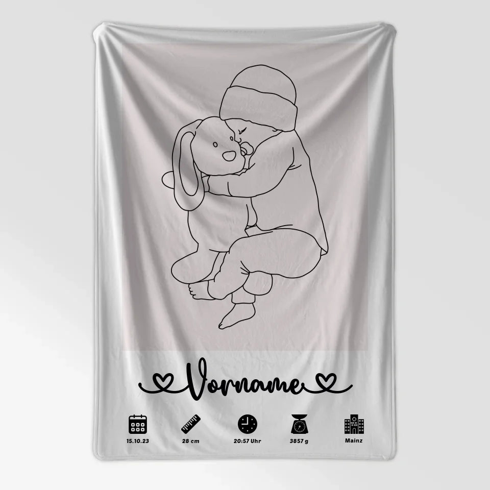Personalisiertes Decke Geburt Baby Lineart Weißrosa mit Name 7
