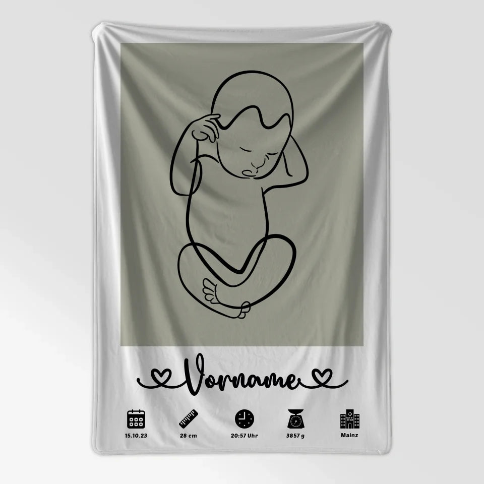 Personalisierte Geburtsdecke mit Geburtsdaten Baby Lineart Grau 7