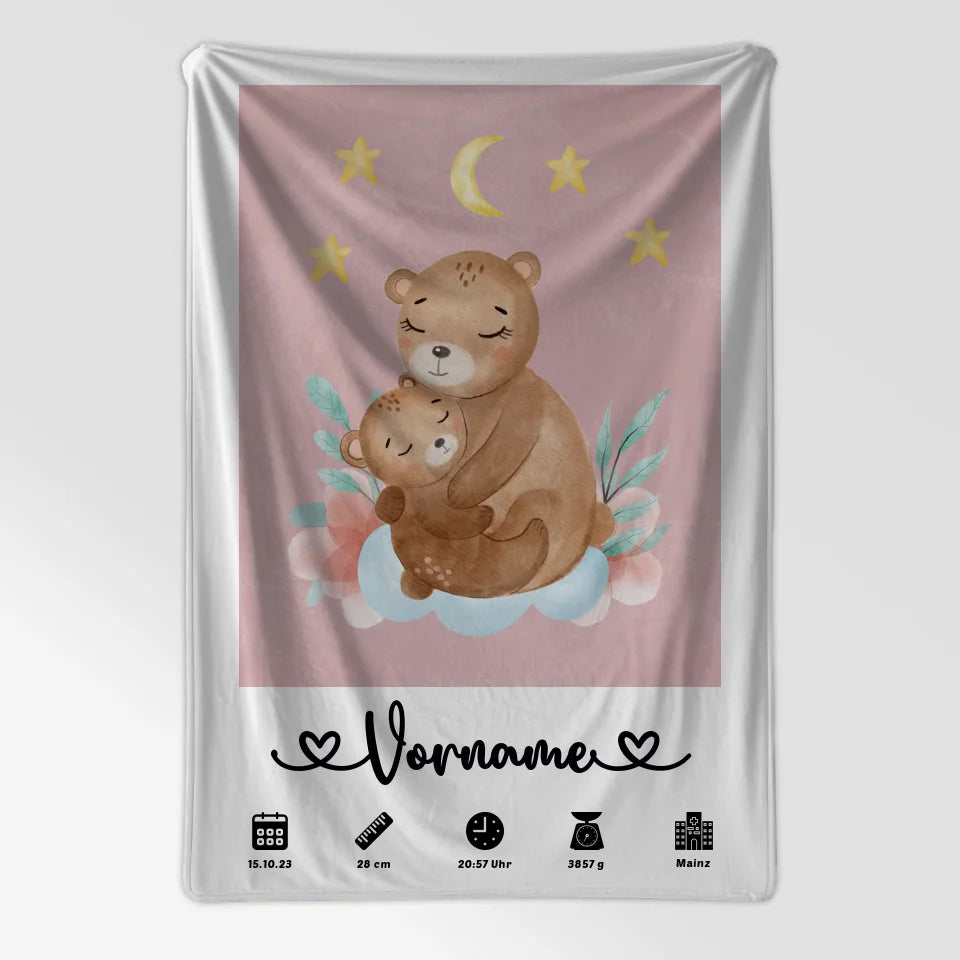 Personalisierte Decke Geburt Bären Mama Altrosa Kinderzimmer 7