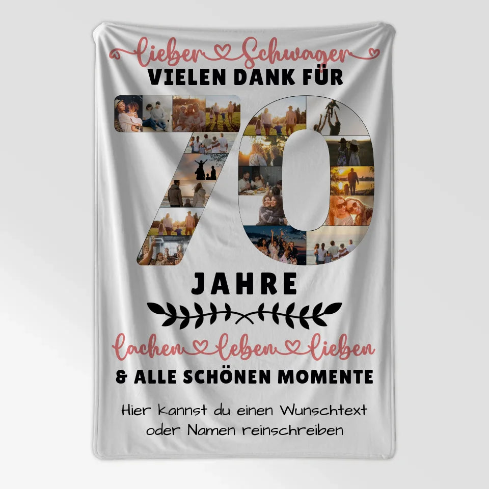 Personalisiert Decke Schwager 70 Geburtstag mit Fotos Wunschtext Vielen Dank 7