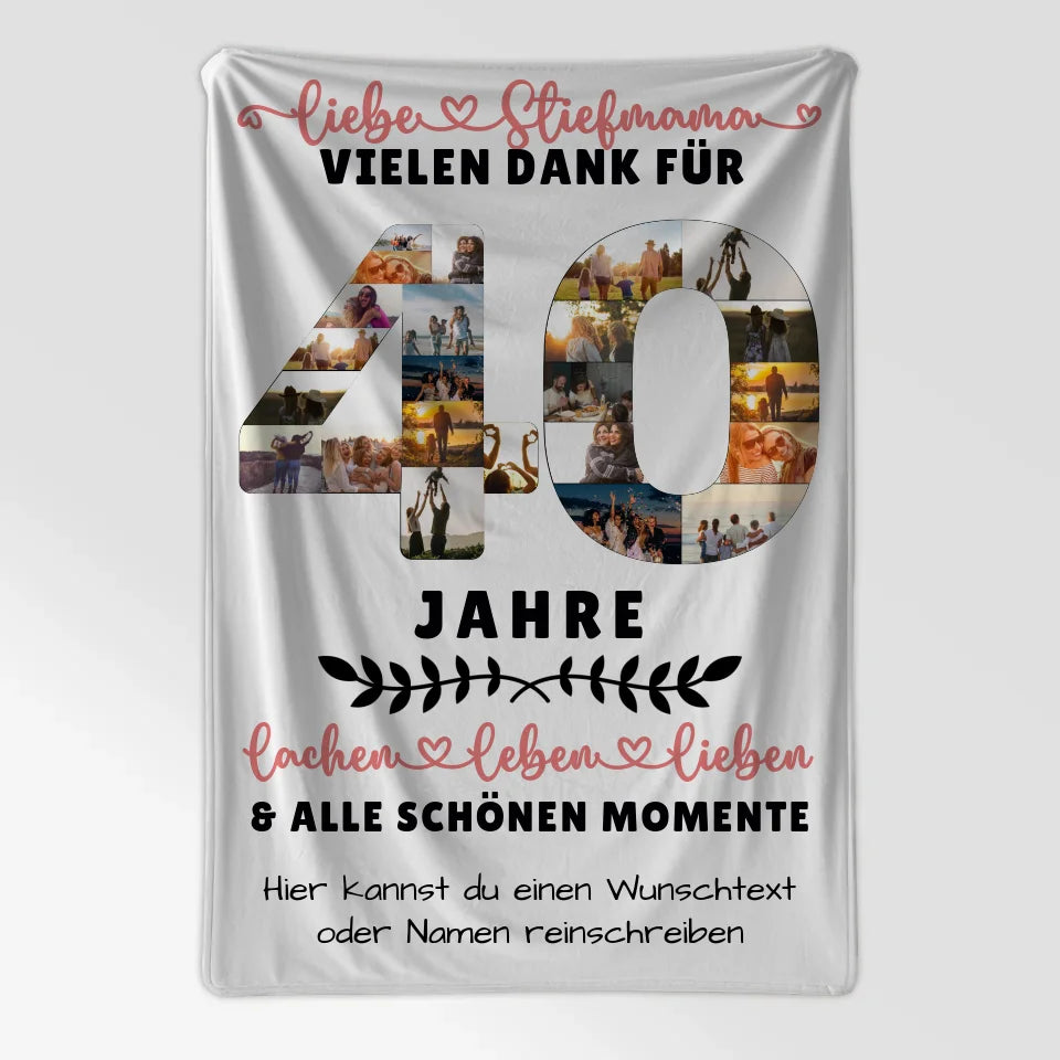 Personalisierte Decke für Stiefmama zum 40 Geburtstag mit Fotos Wunschtext 7