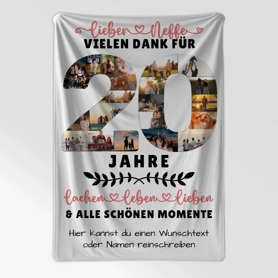 Personalisiert Decke Neffe 20 Geburtstag Fotos Momente Wunschtext 7