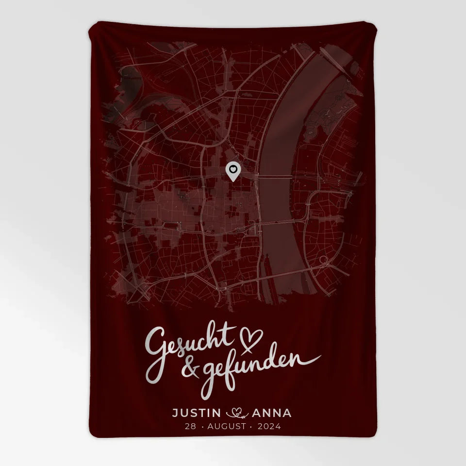 Personalisierte Liebes Decke im Pinsel-Stil mit Stadtkarte für Paare 7