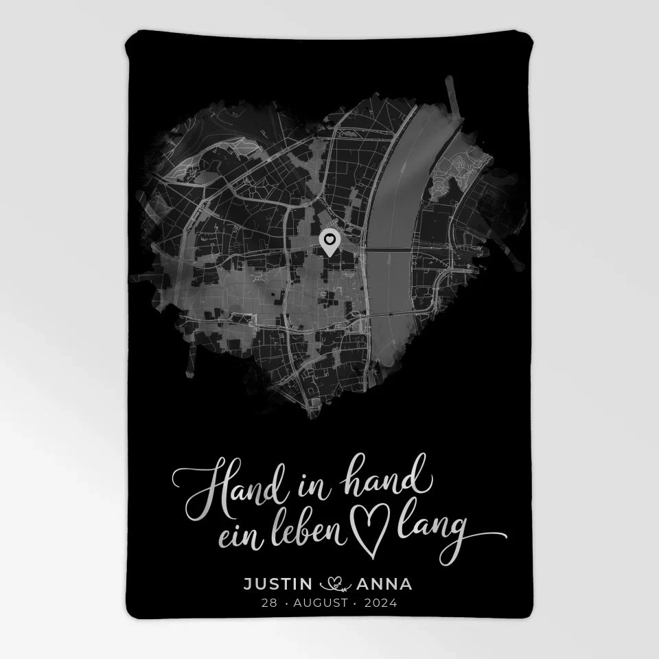 Personalisiert Decke Paare Stadtkarte Herzform Hand In Hand 7
