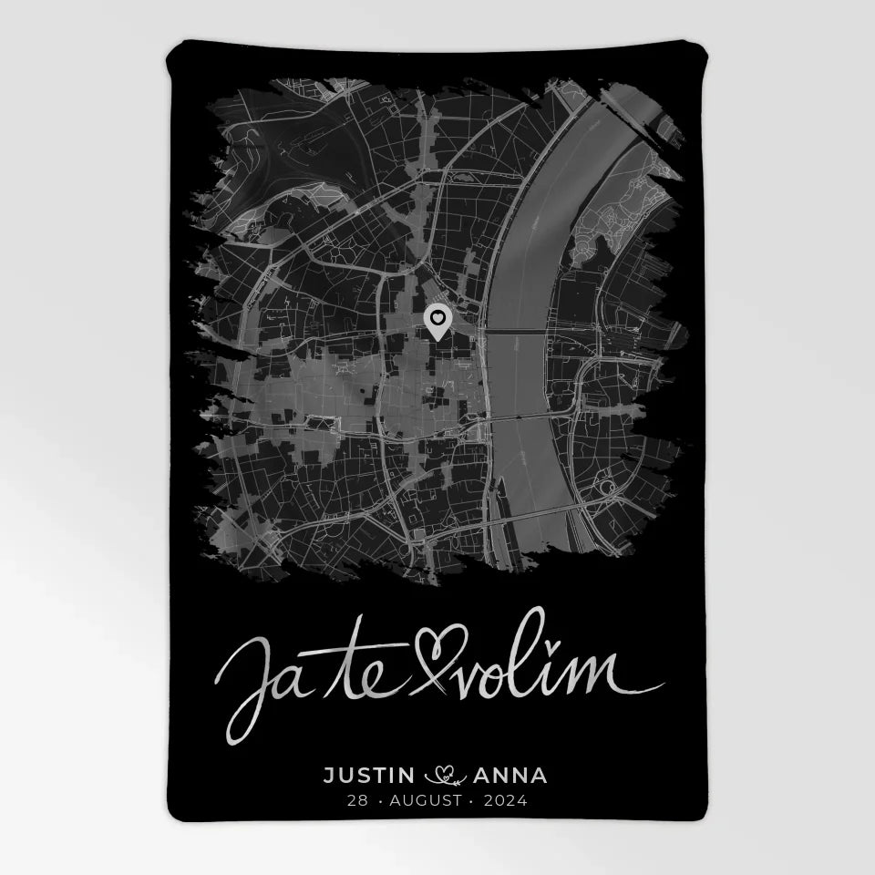 Personalisierte Liebes Decke im Pinsel-Stil für Paare Stadtkarte Ja Te Volim 7