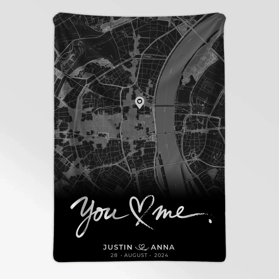Personalisierte Decke Paare Stadtkarte Schwarz You & Me 7