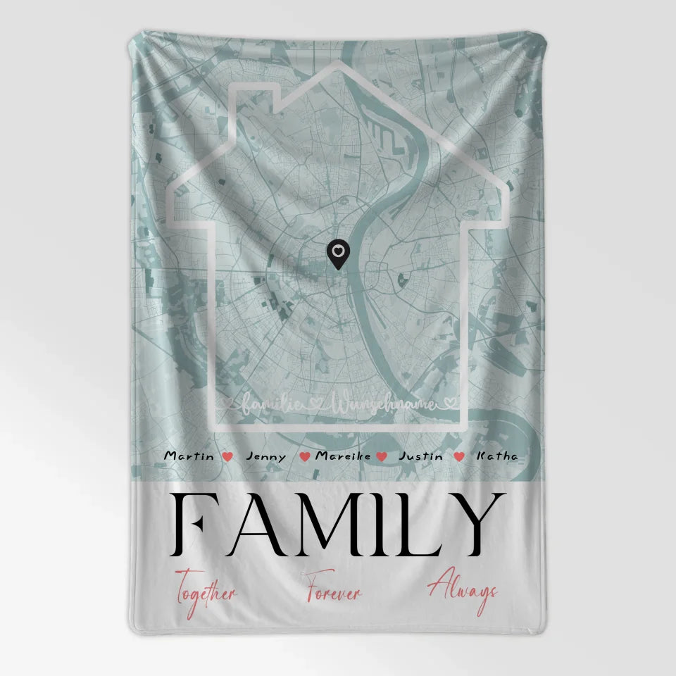 Personalisierte Decke Familie mit Stadtkarte Family Together Nachname 7