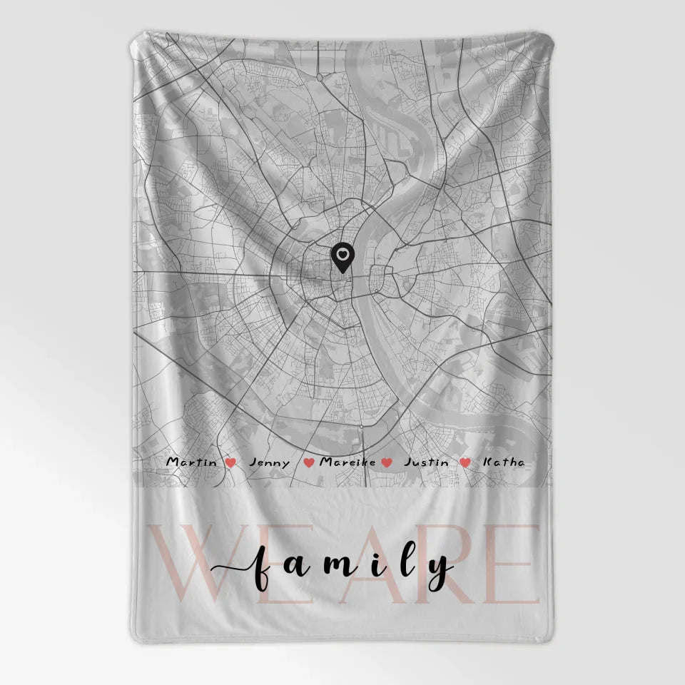 Personalisierte Decke Familie Stadtkarte We Are Family mit Nachname 7