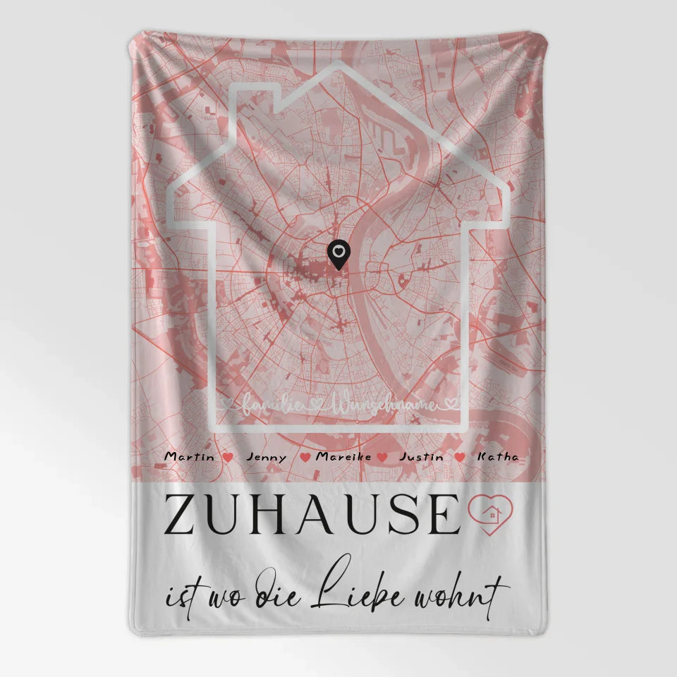 Personalisiertes Decke Familie Stadtkarte Zuhause Ist mit Nachname 7