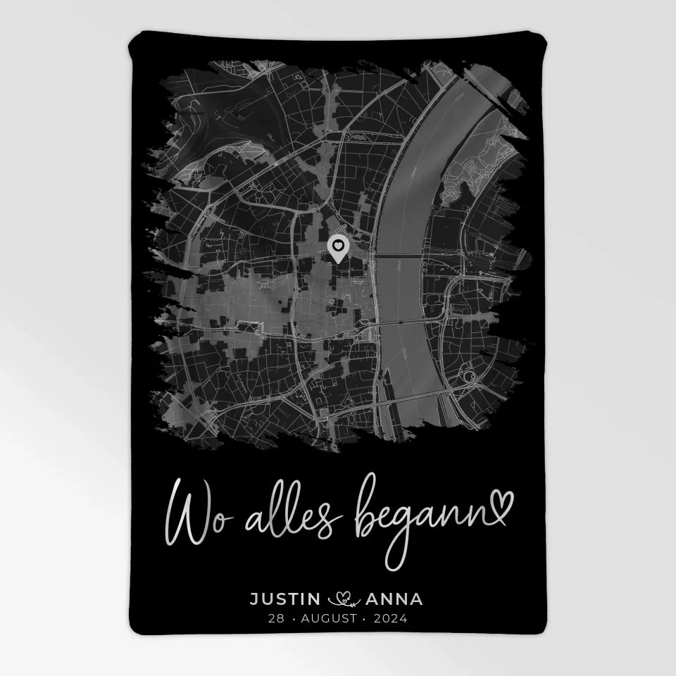 Personalisierte Liebes Decke Paare Stadtkarte Pinsel-Stil Wo Alles Begann 7