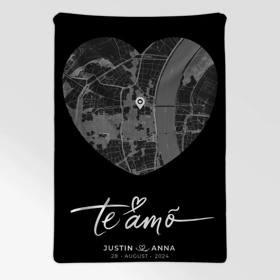 Personalisierte Decke Paare Stadtkarte Herzform Te Amo Heimat 7
