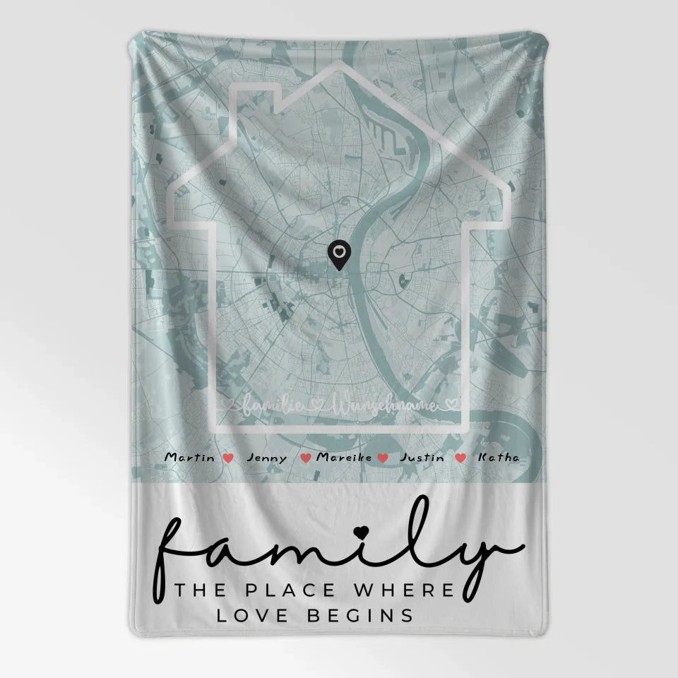 Personalisiertes Decke Familie Stadtkarte Where The Love Begins 7