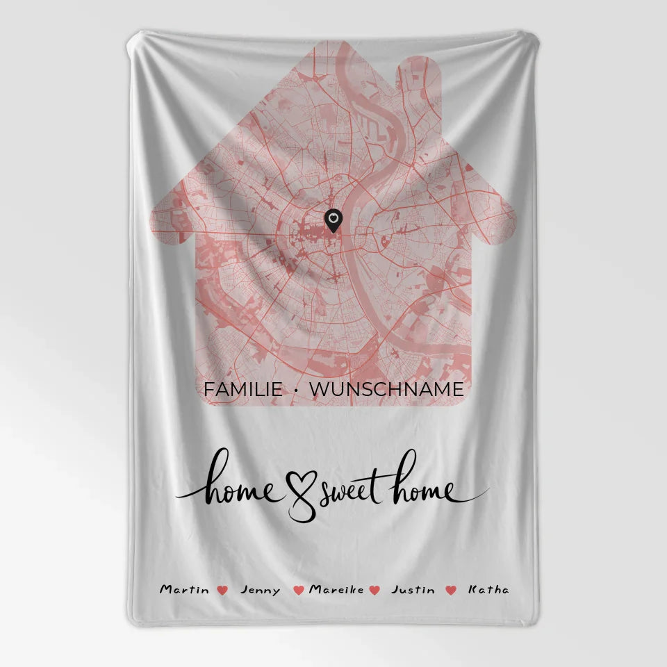 Personalisierte FamilienDecke Stadtkarte Home Sweet Home 7