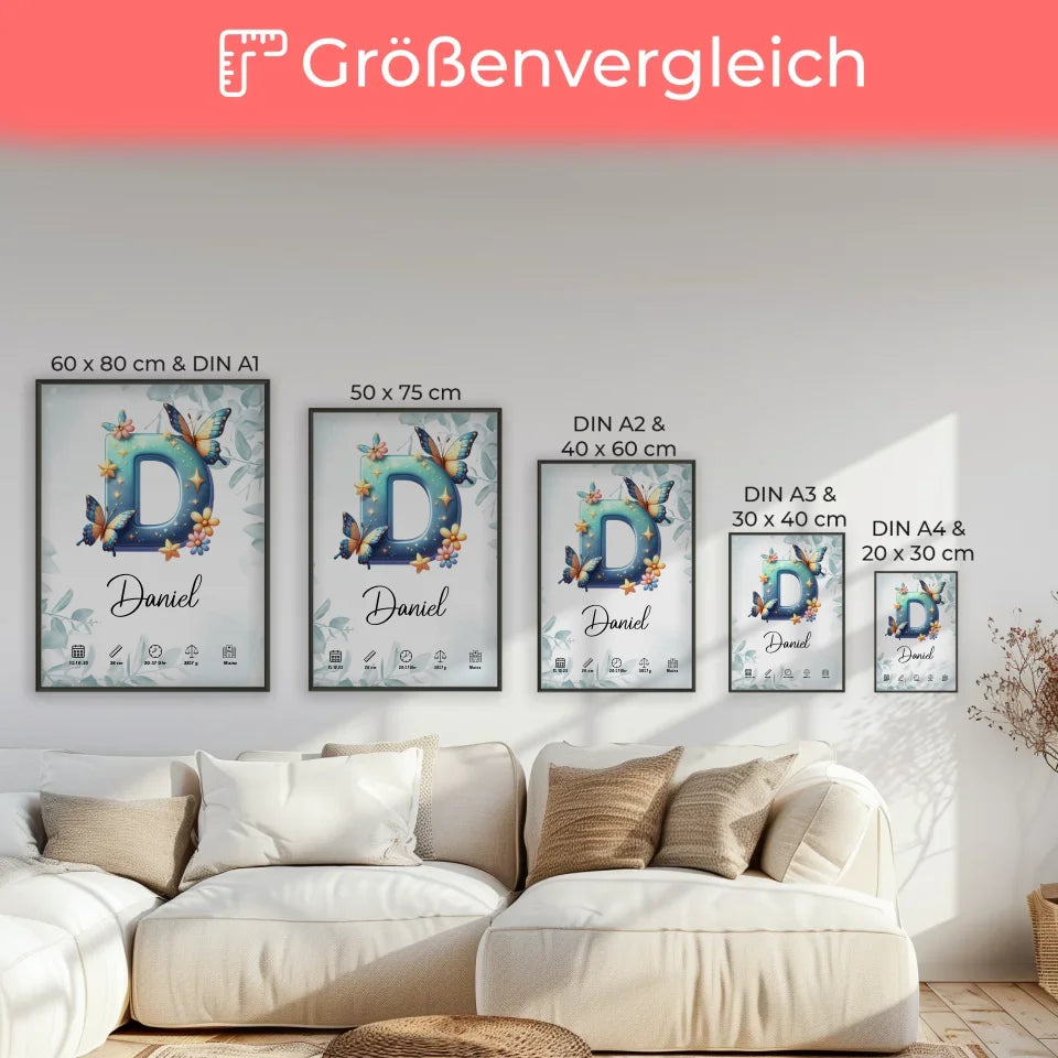 Personalisiertes Buchstaben Poster Buchstabe D für Geburt A-Z Geschenke 7
