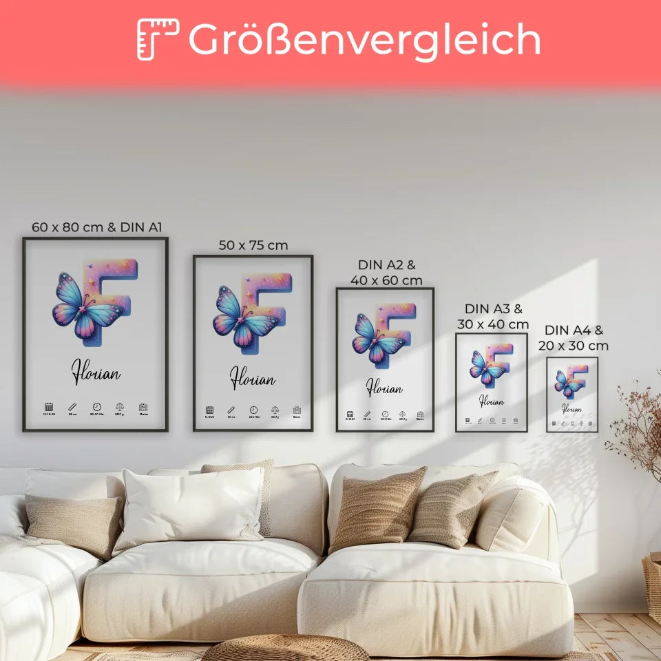 Personalisierter Buchstaben Poster Buchstabe F Geburt A-Z Geschenkidee 7