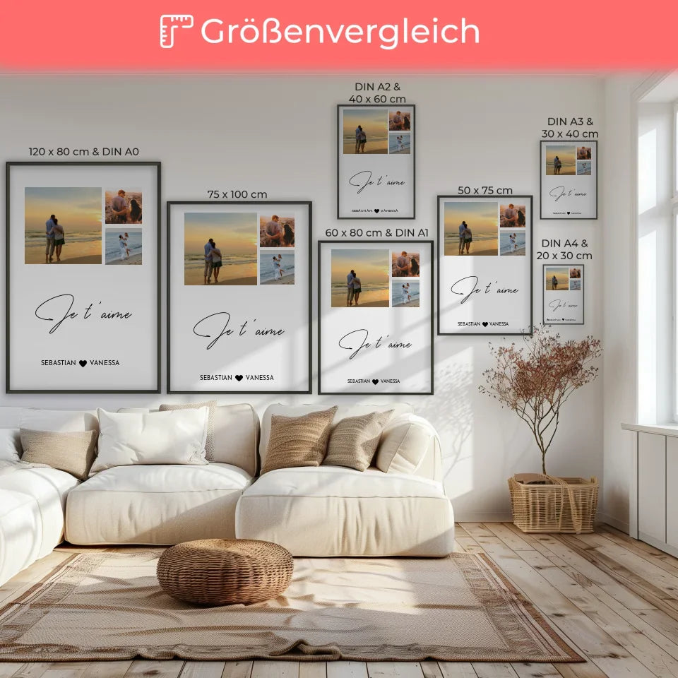 Wandbild Liebe Fotocollage Jet aime Französisch Mit Fotos & Namen 8
