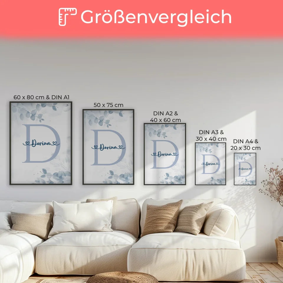 Personalisierbares Poster mit Anfangsbuchstaben D Blau für Jungen 7