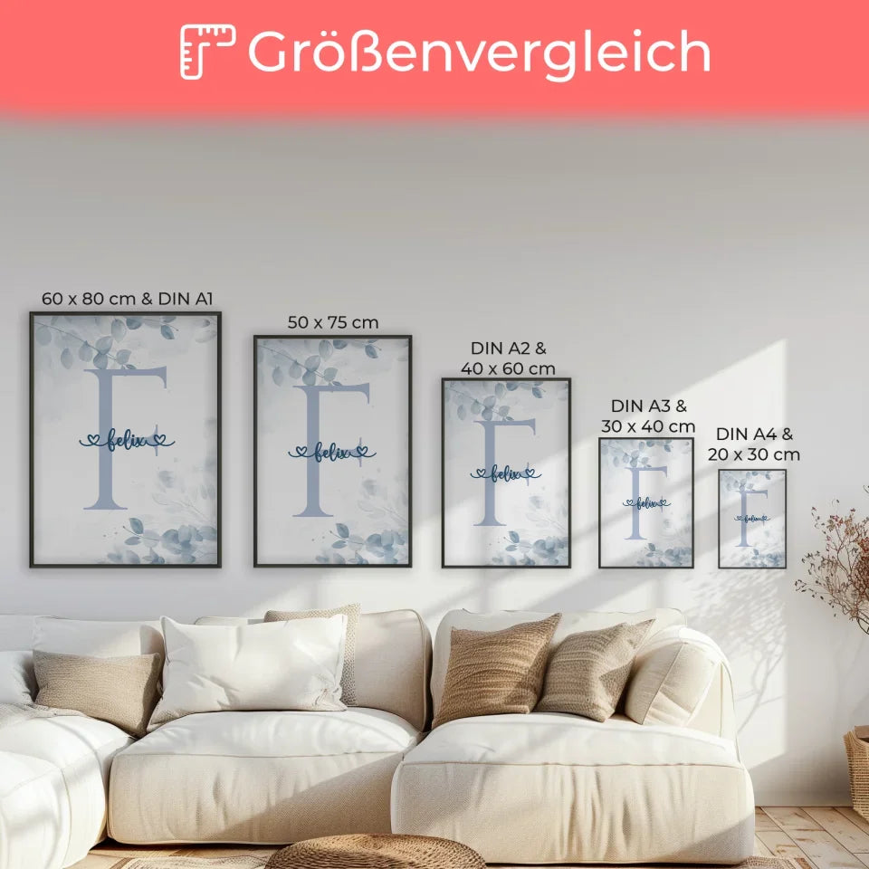 Personalisiertes Buchstaben Poster Buchstabe F Blau für Jungen 7