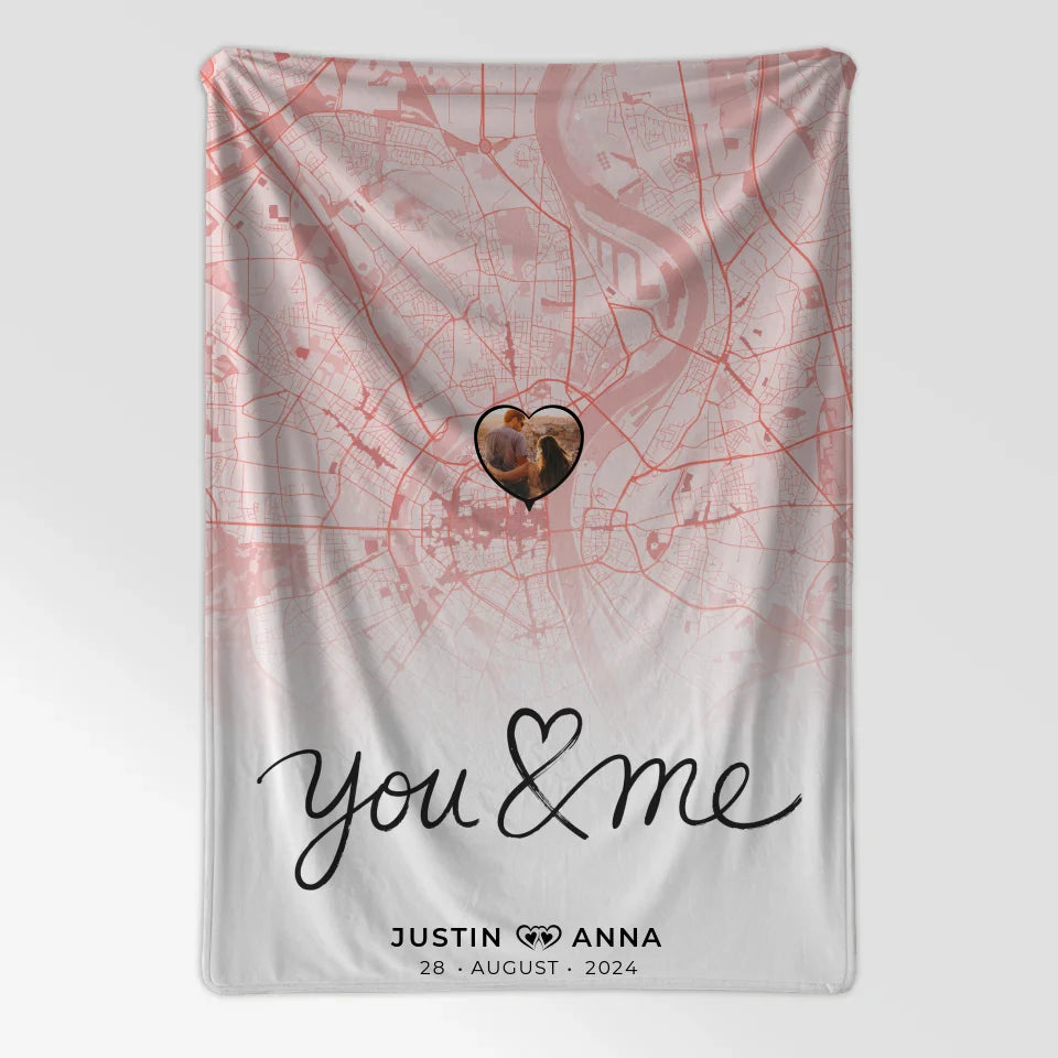 Personalisierte Stadtkarten Decke für Paare You & Me Roserot 7