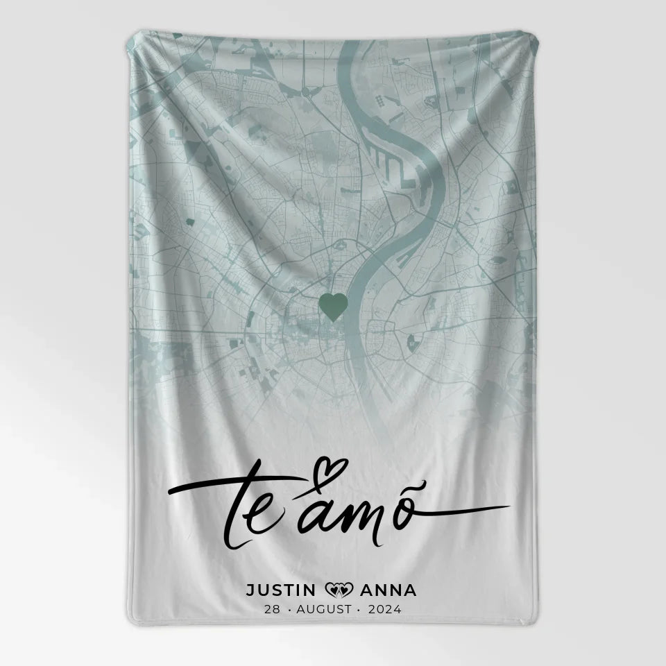Personalisierte Stadtkarten Decke Paare Te Amo Mintgrün 7