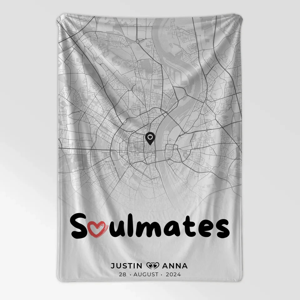 Personalisierte Stadtkarten Decke Schwarz Weiß für Paare Soulmates 7