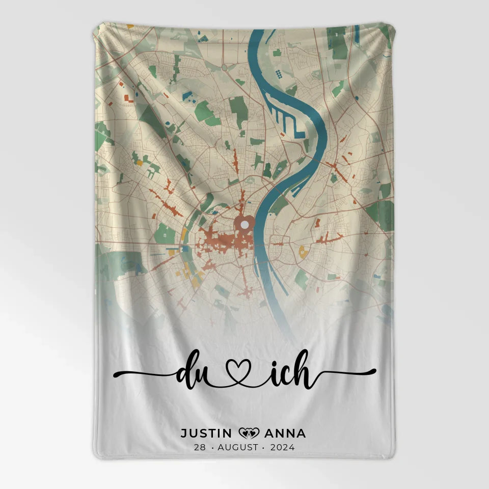 Personalisierte Stadtkarten Decke für Paare Du & Ich Retro 7