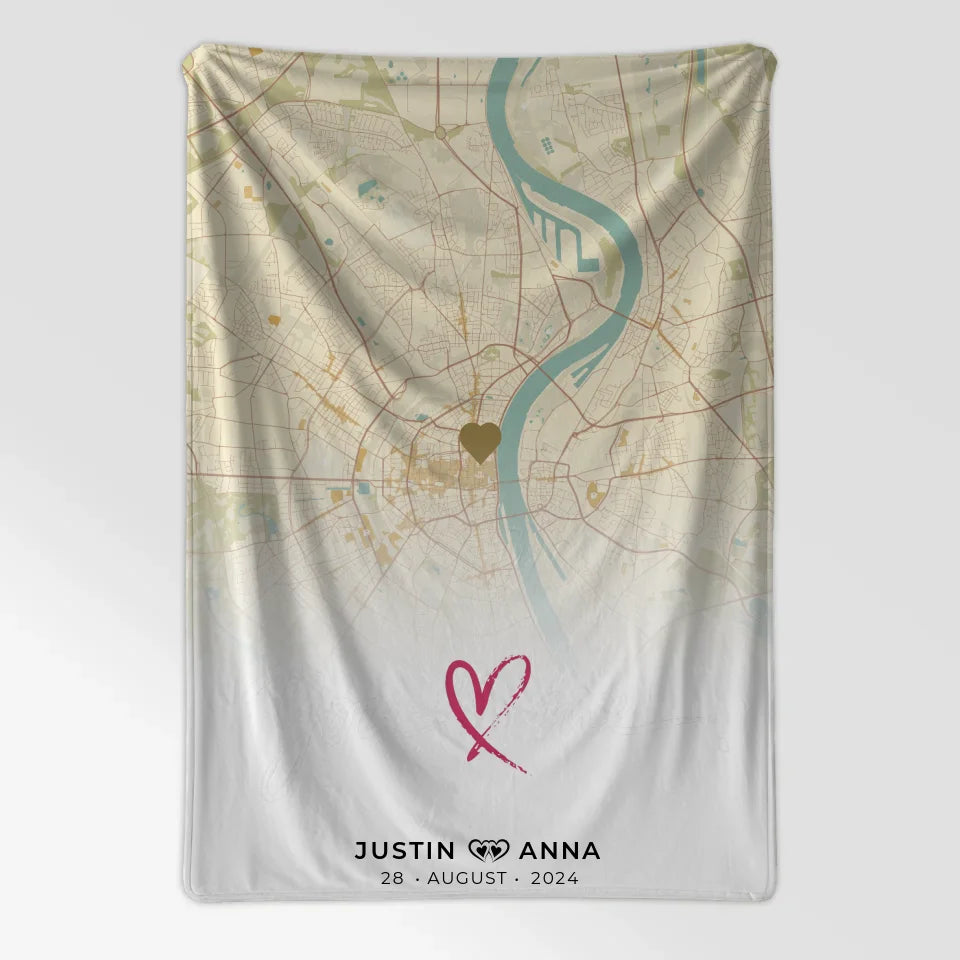Personalisierte Stadtkarten Decke für Paare You & Me Vintage Wo Alles Begann 7