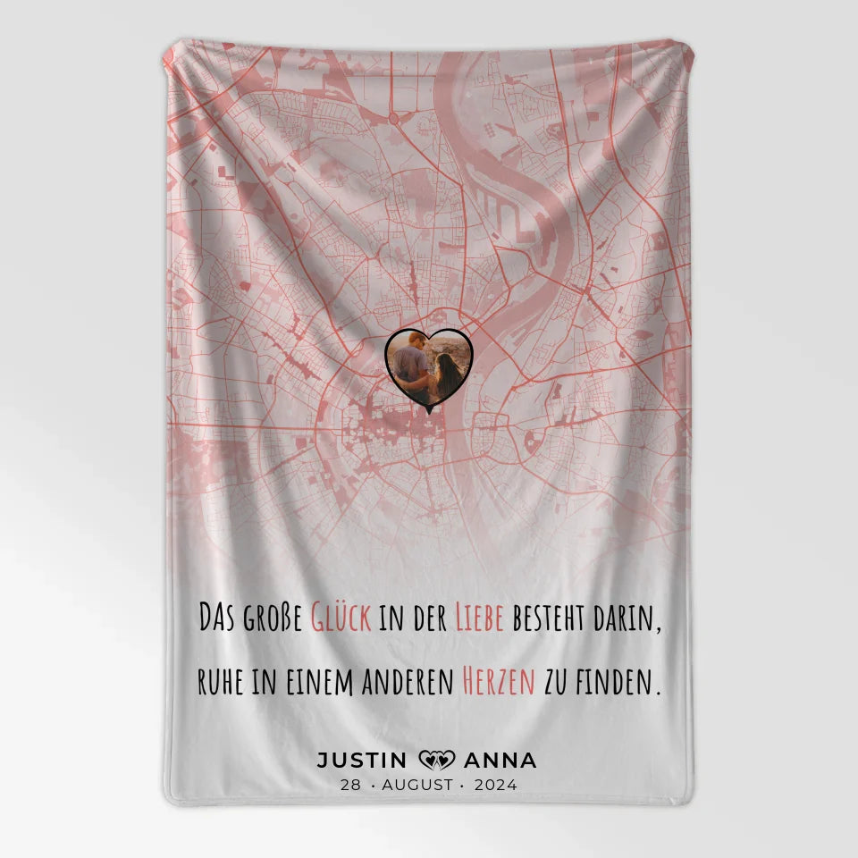 Personalisierte Stadtkarten Decke für Paare Das Große Glück Roserot Wo Alles Begann 7