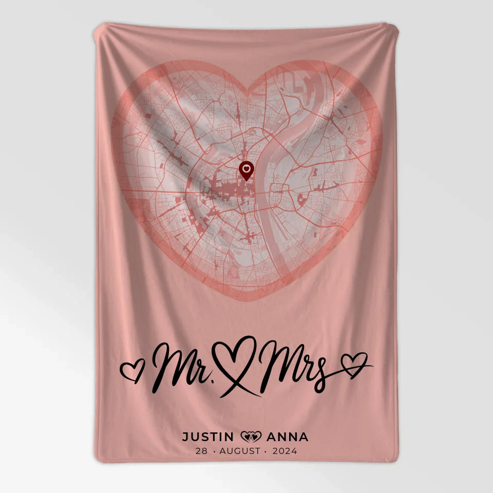 Personalisierte Stadtkarten Decke Altrosa Paare Herz Mr & Mrs 7