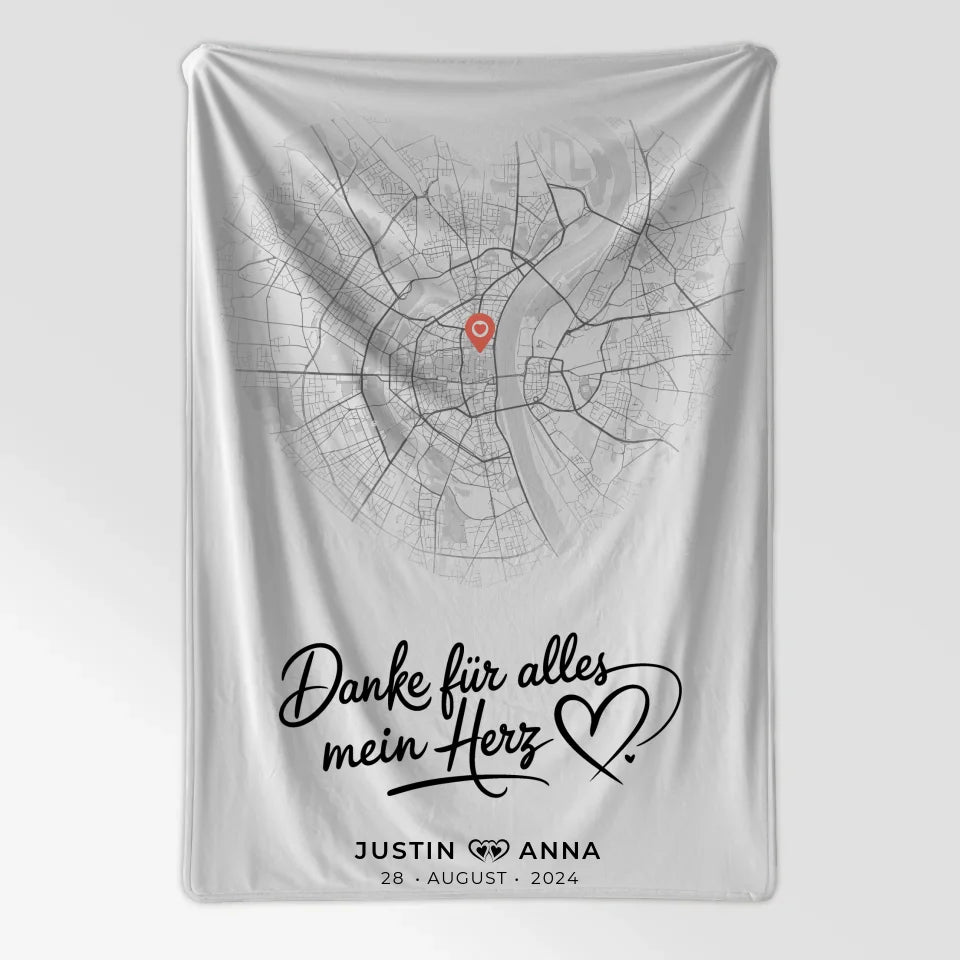 Personalisiert Stadtkarten Decke Paare Herz Danke Für Alles Mein Herz 7
