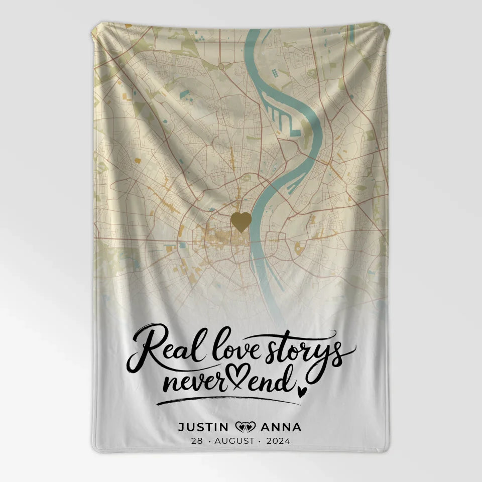 Personalisierte Stadtkarten Decke für Paare Real Love Storys Never End 7