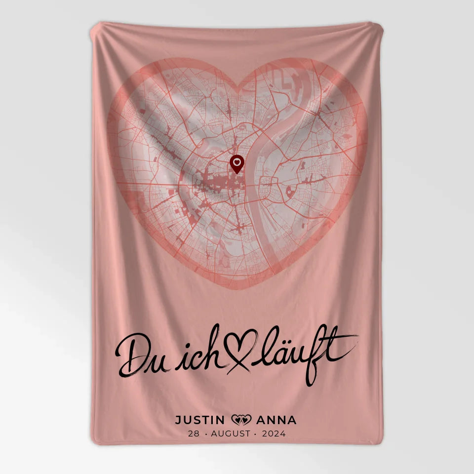 Personalisiert Stadtkarten Decke Paare Herz Altrosa Du Ich Läuft 7