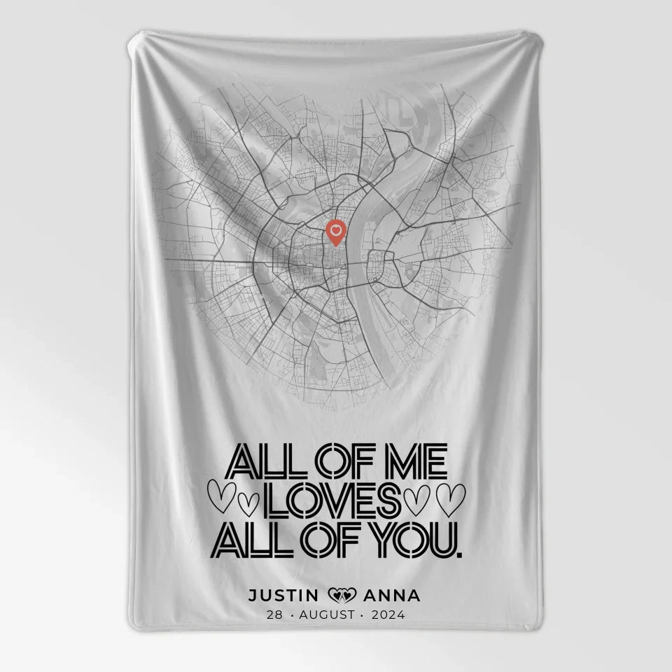 Personalisierte Stadtkarten Decke Paare Herz All Of Me Loves You 7