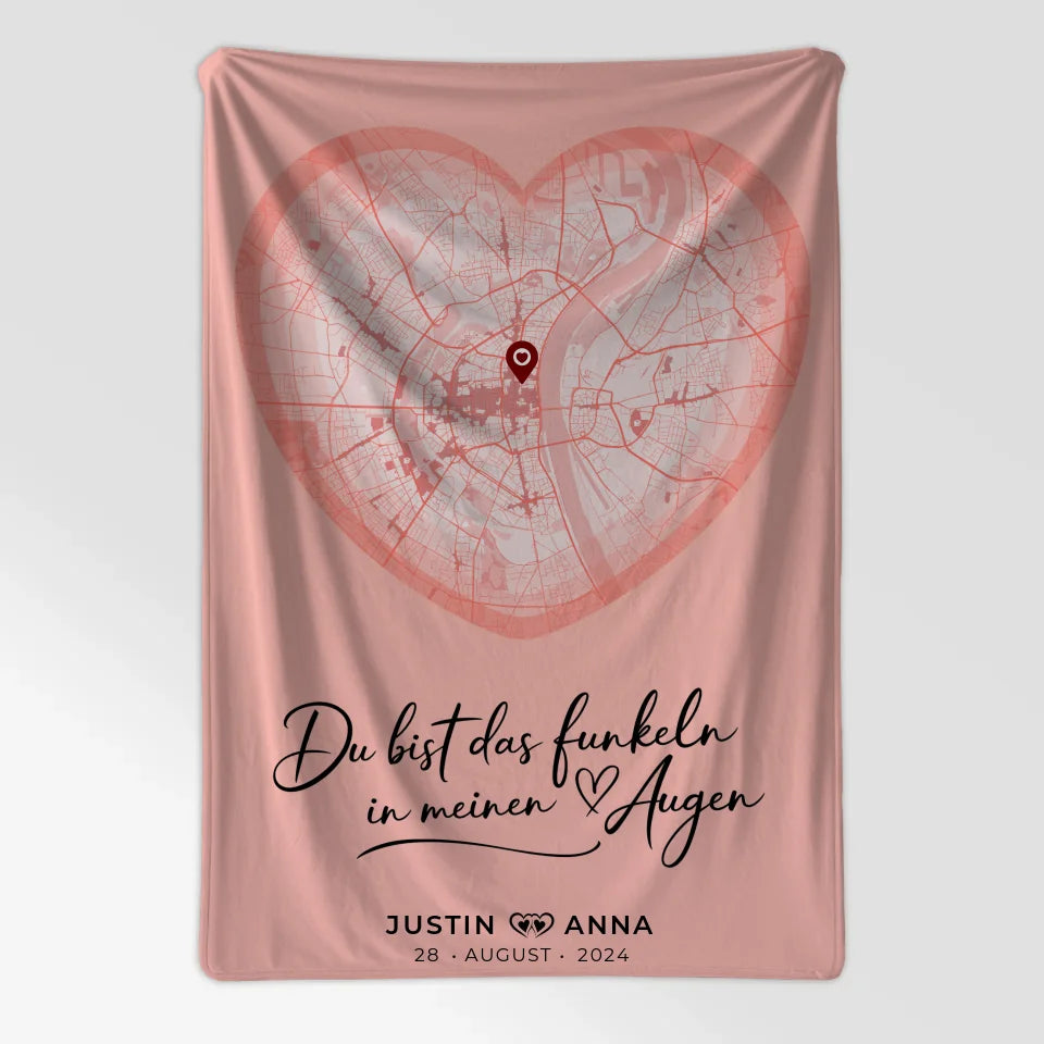 Personalisierte Stadtkarten Decke für Paare Herz Altrosa Du Bist Das Funkeln 7