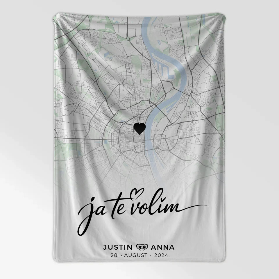 Personalisierte Stadtkarten Decke für Paare Ja Te Volim 7