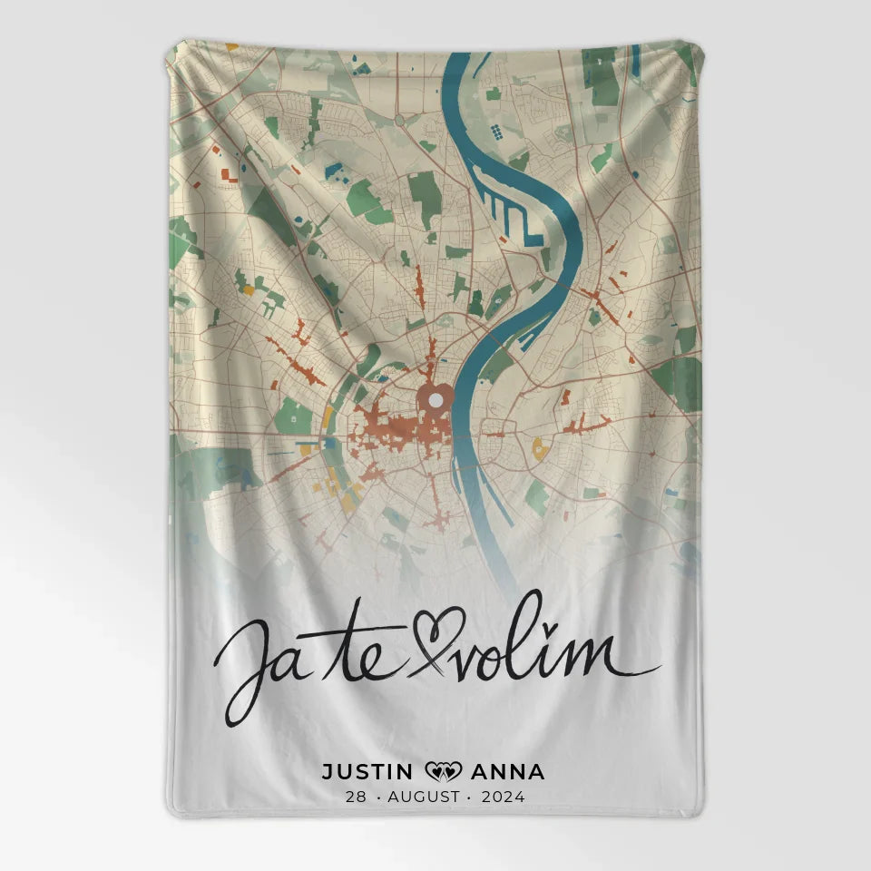 Personalisierte Stadtkarten Decke Paare Retro Ja Te Volim 7